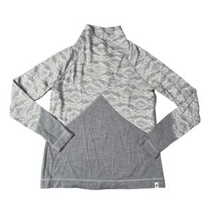 Smartwool Merino 250 Womens Lrg Grey Cowl Neck Base Layer Geometric Pattern Top